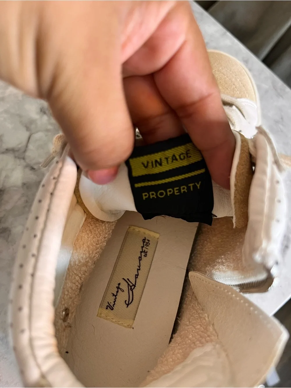 Vintage Cream & White High-Top Sneakers with Stud Accents